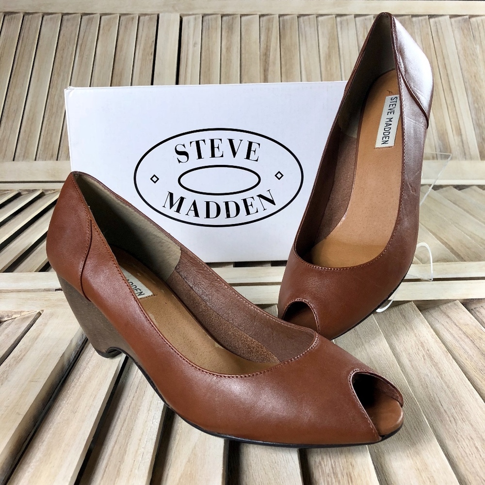 Steve Madden BROWN Tetra Open Toe Wedge Sz: 10